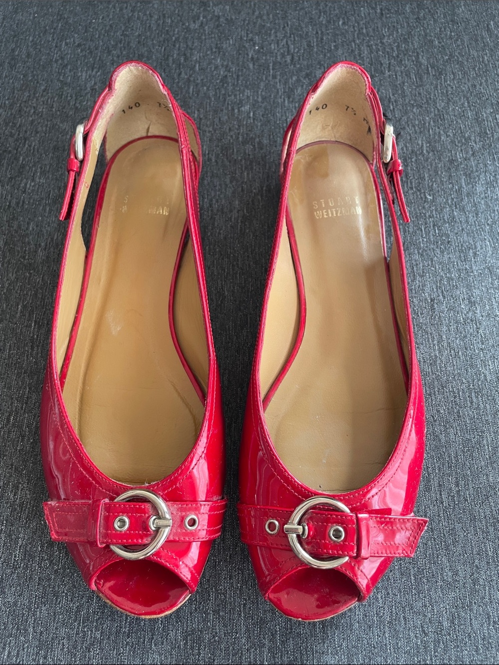 Stuart Weitzman ballet flats patent leather 7,5 red peep toe